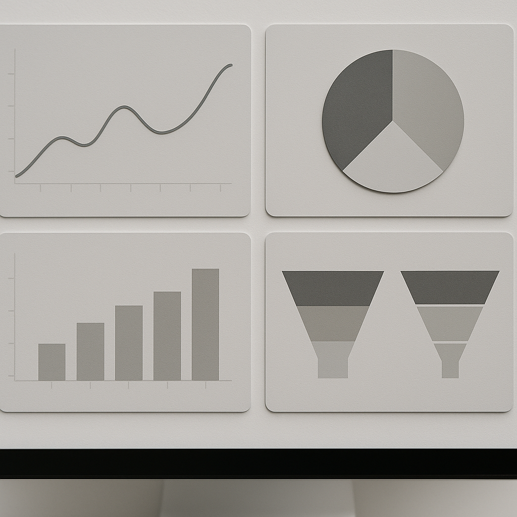 Minimalist dashboard showing performance analytics with clear ROI metrics and conversion funnels